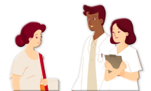 Two animated healthcare professionals speaking with patient